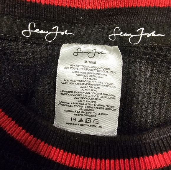 Sean John Black Waffle Knit Long Sleeve Shirt Men's Medium Logo Cuff & Chest - Picture 4 of 8